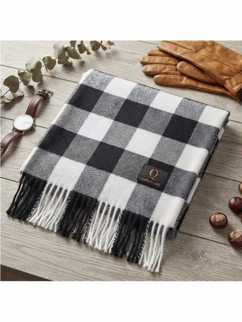 Clara Clark Designer Scarf, Checkered Black-White, Cashmere Feel, Acrylic, NWT